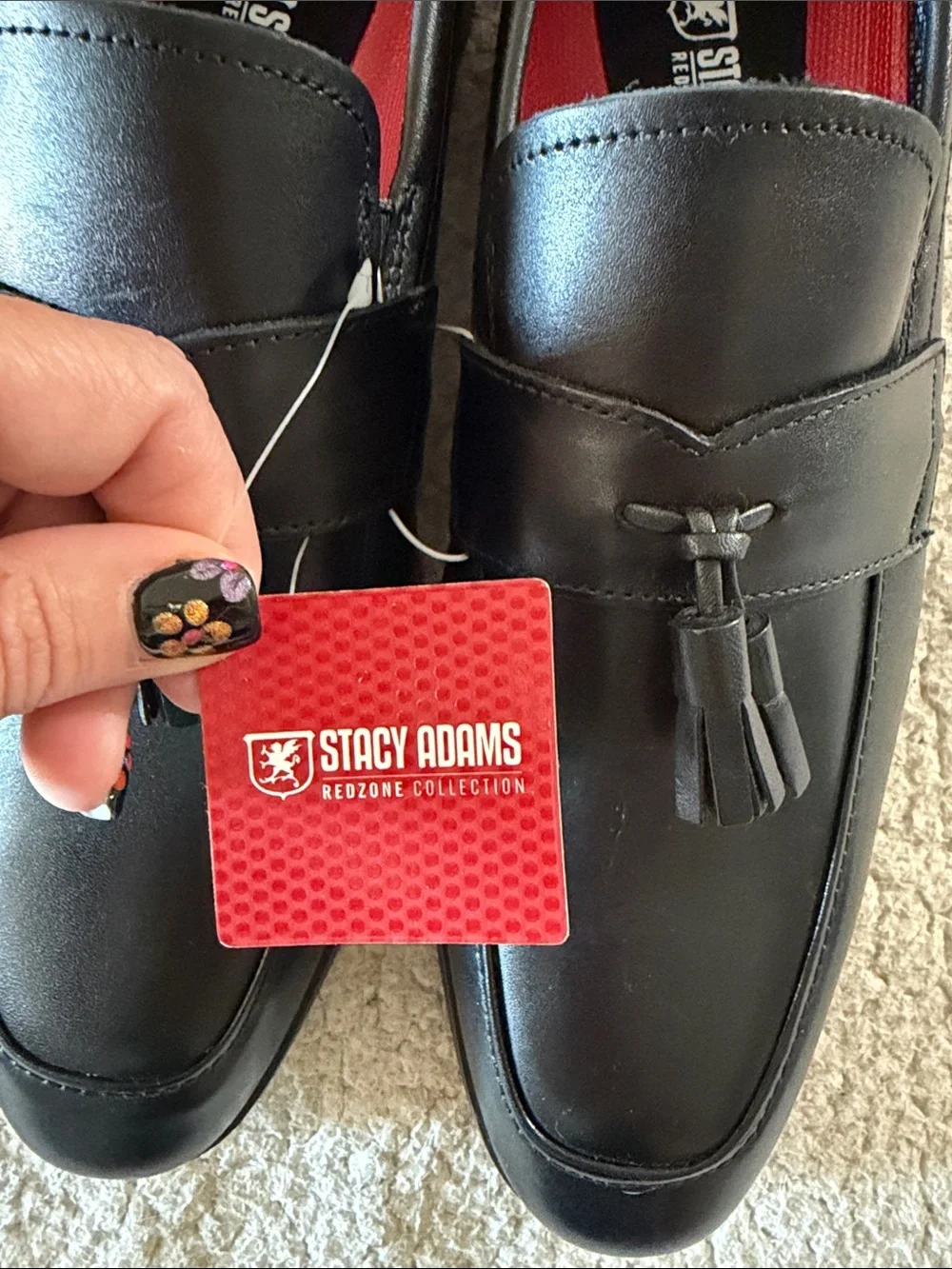 Stacy Adams Black Leather Tassel Loafers with Redzone Collection 8.5